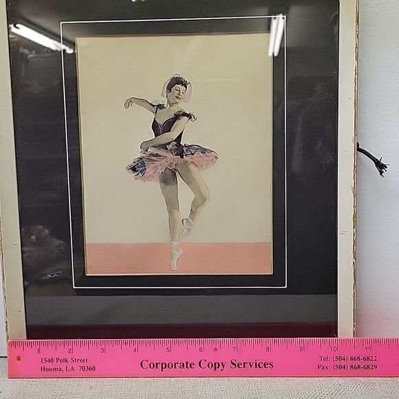 VINTAGE ORIGINAL COLORED LITHOGTAPHY LITHO PRINT FRAMED  BALLERINA - Picture 5 of 6